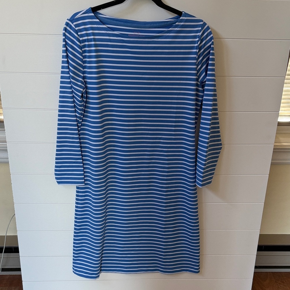Vineyard Vines Blue and White Striped Long Sleeve Dress